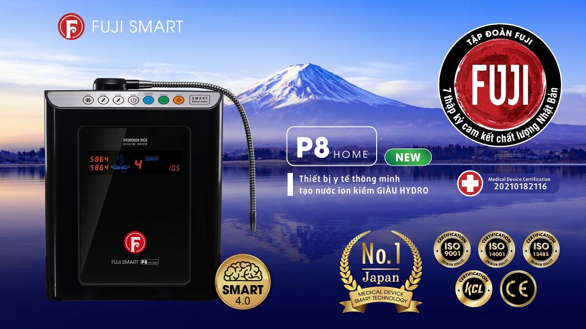 Máy lọc nước ion kiềm Fuji Smart P8 Home đạt nhiều chứng nhận chất lượng